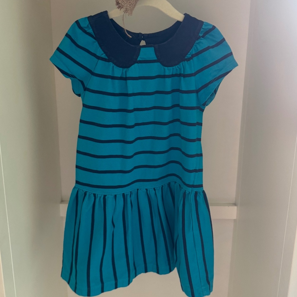 Hanna Anderson Blue Striped Dress, girls size 110